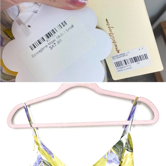 NWT Peach Yellow Purple Floral Springtime Spaghetti Strap Woven Maxi Dress - Picture 2 of 4